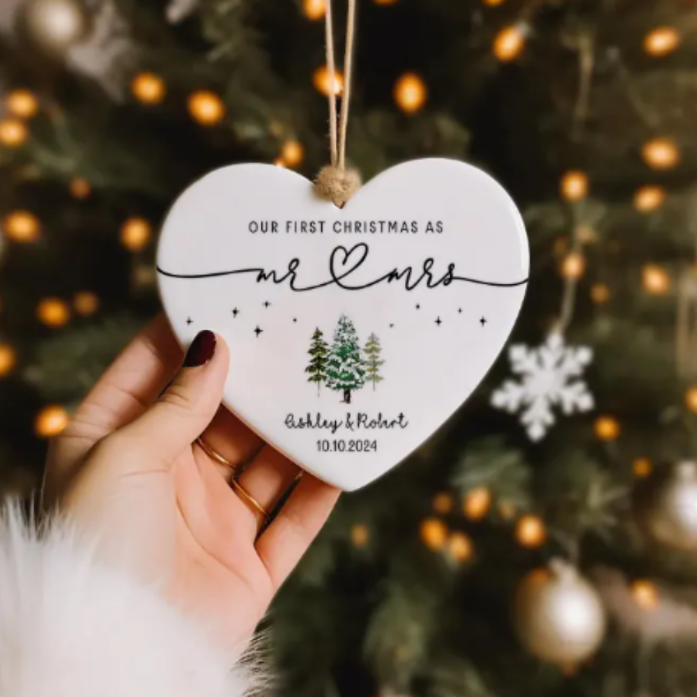 Personalized Mr & Mrs First Christmas Ornament -Wedding Gift Keepsake