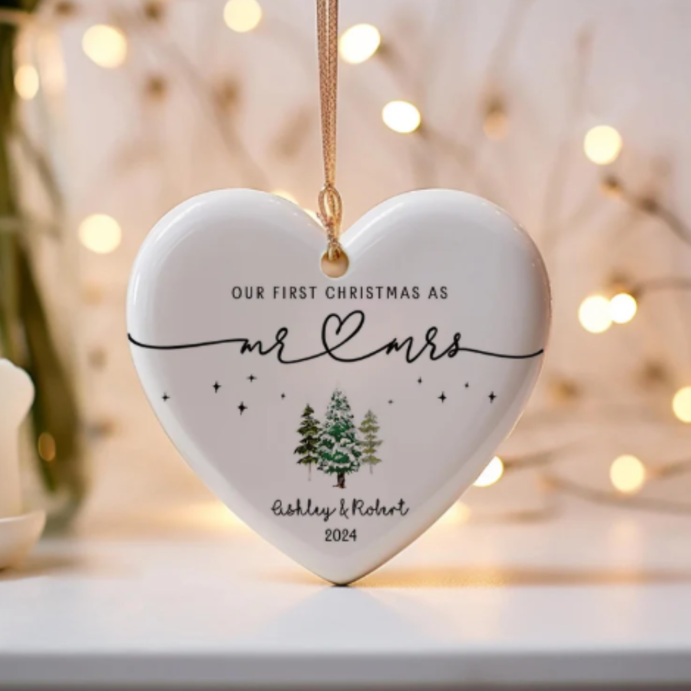 Personalized Mr & Mrs First Christmas Ornament -Wedding Gift Keepsake